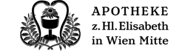 Logo der Apotheke zur hl. Elisabeth in Wien-Mitte mit stilisierter Pflanze im Mörser und Schriftzug.
