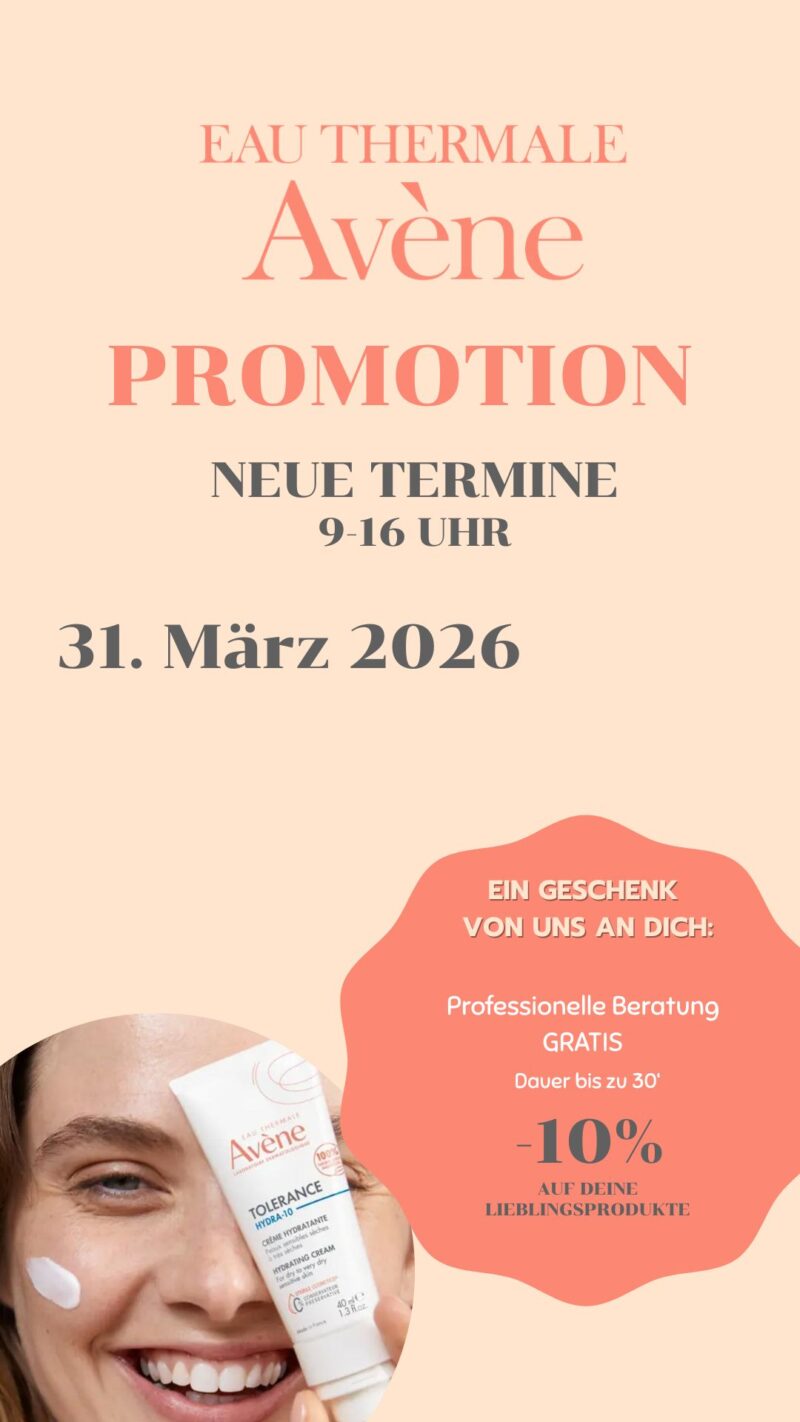 Avene Promo am 31. März 2026 in der Apotheke zur hl. Elisabeth in Wien Mitte. Jetzt Termin buchen.